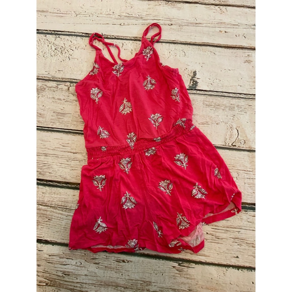 Old Navy Girls Pink Floral Block Print Romper Spaghetti Strap Size M 8
